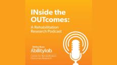 orange banner with micrphone and inside the outcomes a rehabilitation research podcast