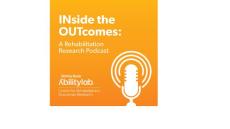 orange banner with micrphone and inside the outcomes a rehabilitation research podcast