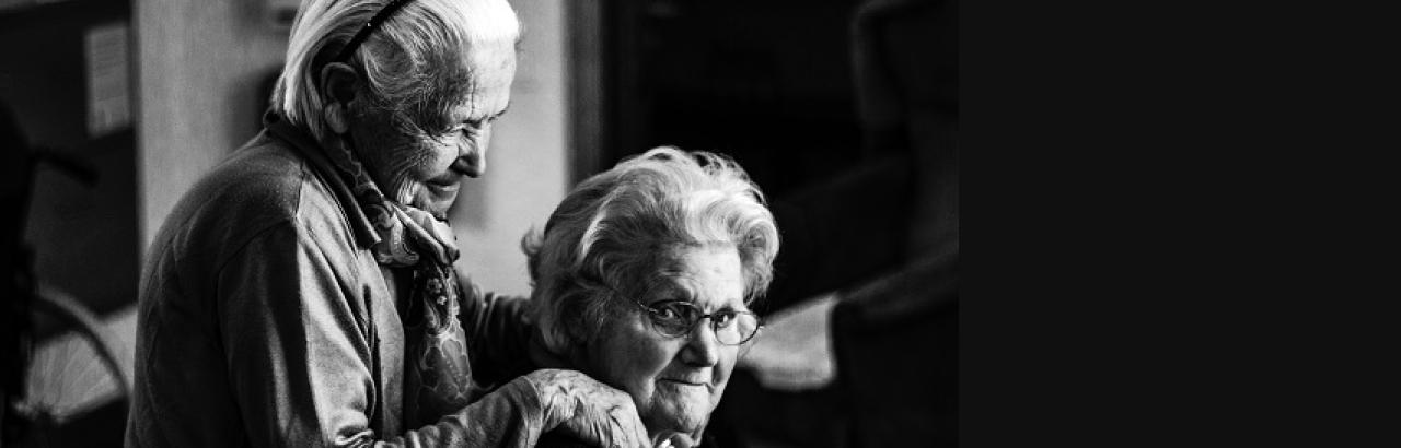 black and white image of two older ladies