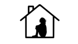 drawing of a person sitting inside the outline of a house